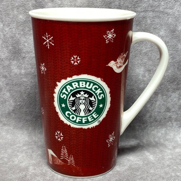 Starbucks Holiday 2008 To Go Red Christmas Ceramic Mug 16 Oz Grande - Picture 1 of 11